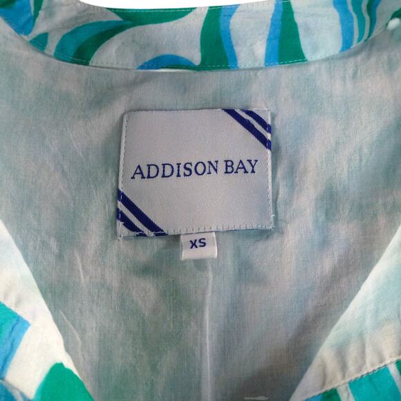 Addison Bay Blue Green Wave Print Cotton Caftan Dress XS Resort Beach Cover Up - Picture 4 of 11